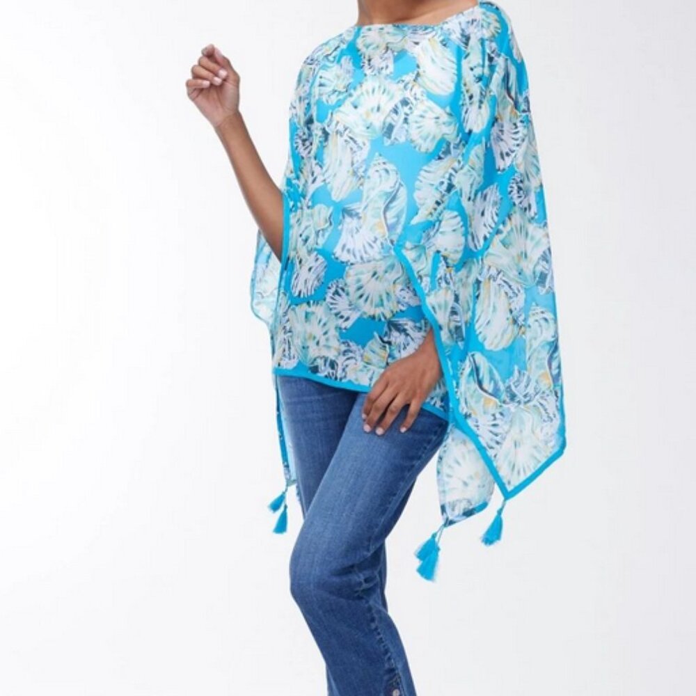 Chico's Seashell Print Tassel Poncho size L/XL